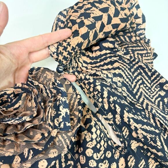 Ryu Dress Womens Small Black & Cream Geometric Ruffled Sleeveless A-Line Night O - Picture 9 of 11